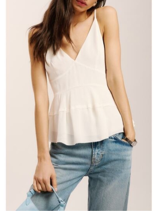 Reformation Tops - Reformation White Sundra Peplum V Neck Strap Top size 10